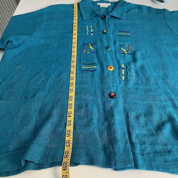 Nino Wong California Top XL Lagenlook Art To Wear Embroidered Linen Blen - Picture 14 of 16